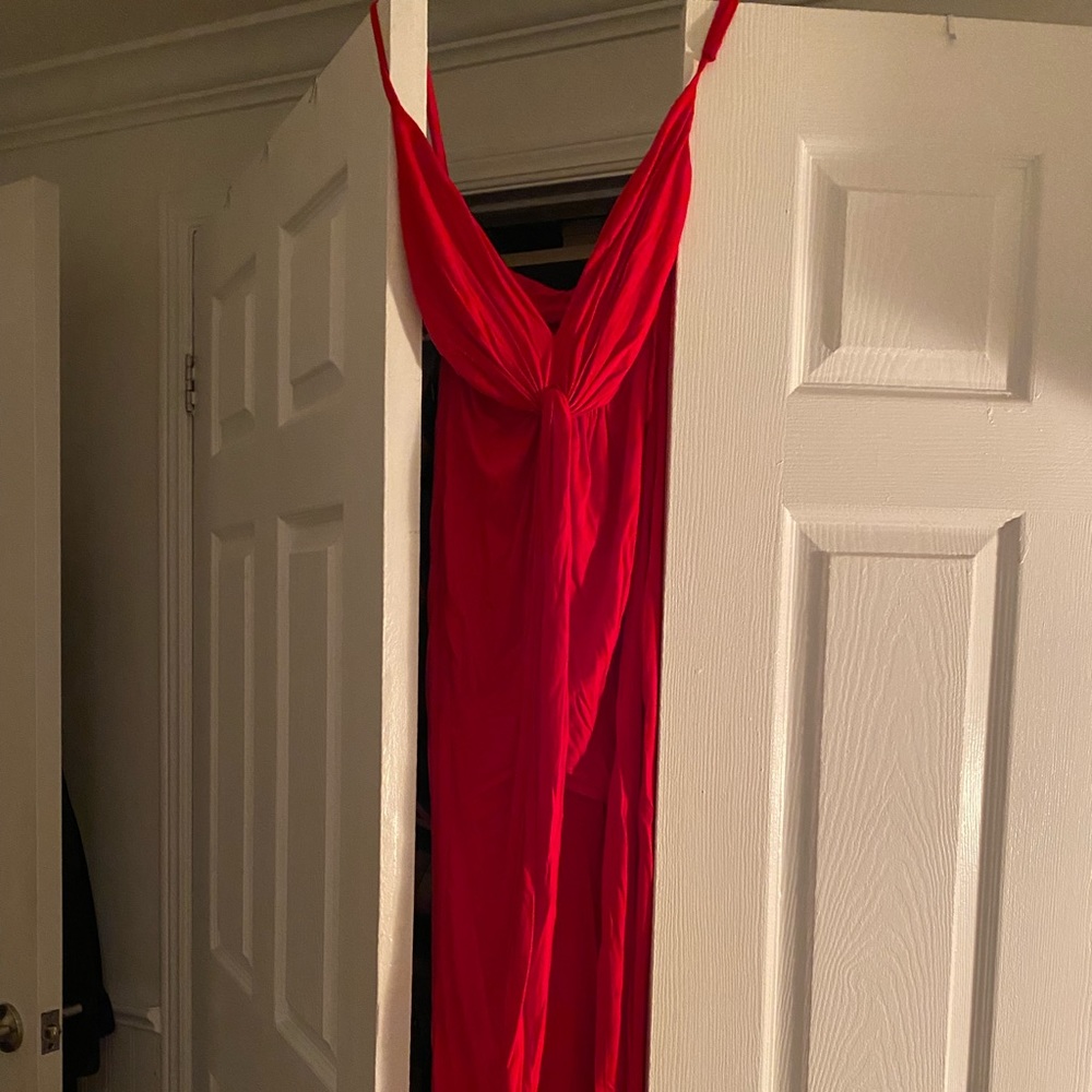 Red maxi plunge dress
